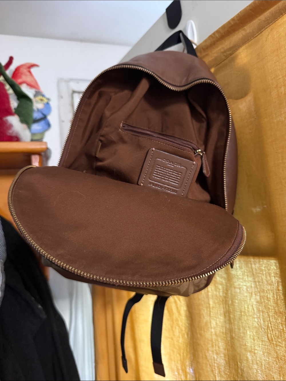 Coach Brown Leather Backpack with Zip Pocket